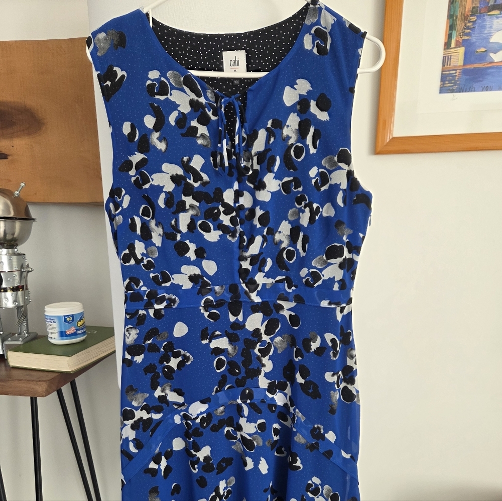 CAbi Blue and Black Patterned Dress